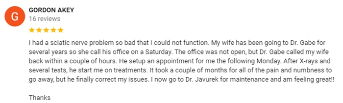 Chiropractic Belvidere IL Testimonial Gordon A